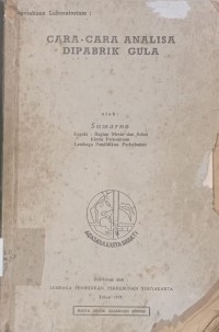CARA-CARA ANALISA DI PABRIK GULA